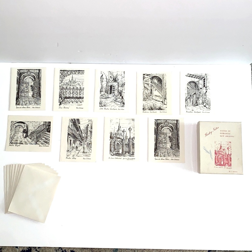 VTG L. SARRAZIN 8 INK ART CARDS FRENCH QUARTER